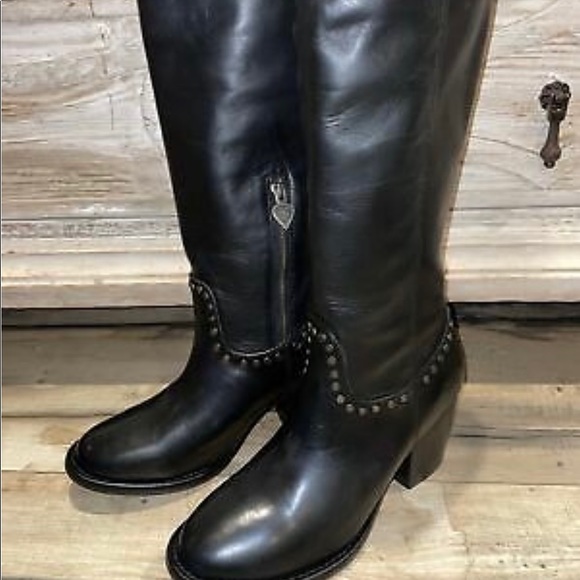 MARK NASON LOS ANGELES BLACK STUDDED LEATHER BOOTS - Picture 3 of 8